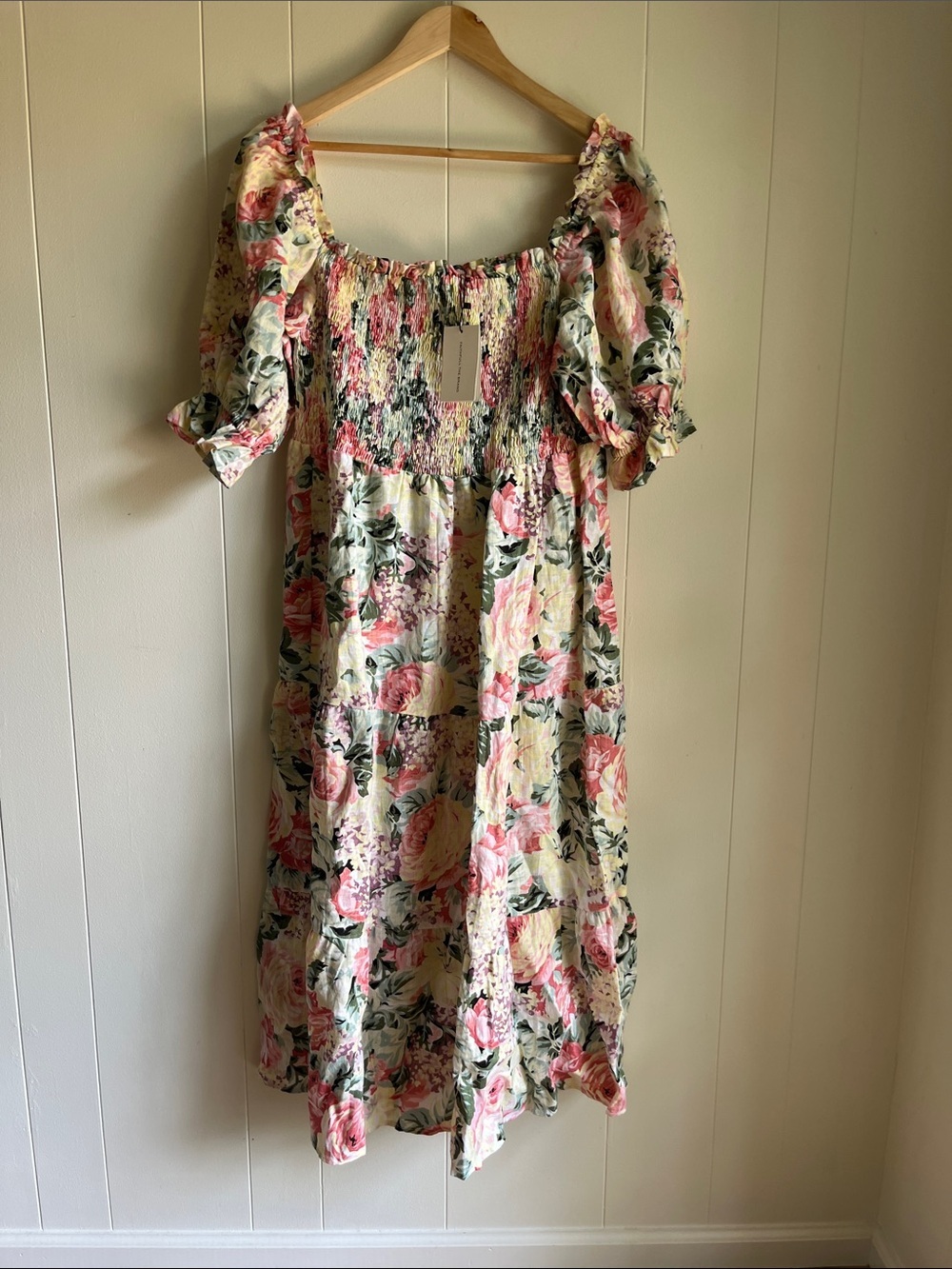 NWT Faithfull the Brand De Christin Venissa Pink Floral Smocked Maxi Dress Sz 10 - Picture 2 of 12